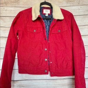 Forever 21 Corduroy Red Jacket Fake Fur